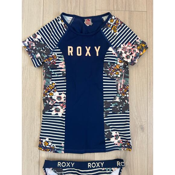Roxy Girl Size Large (12) Two Piece Swimsuit - Short Sleeve Rashguard + Bottom - Picture 3 of 5